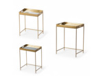 Ensemble 3 tables d'appoint plateau miroir doré 48X36X66cm