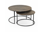 Ensemble de 2 tables basses gigognes aluminium doré noir 76x45cm