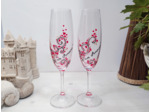 Duo de flutes à champagne en cristal saint Valentin peintes à la main décorées de bouquets de petits coeurs rouges