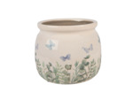 Pot de fleurs rond beige céramique papillons 12x10cm