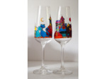 flutes à champagne multicolores peintes à la main sur le thème des chats amoureux sous la lune dorée et le soleil couchant - verre en cristallin