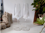 Duo de flutes à champagne en cristal peintes à la main décorées de volutes blanches