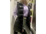 GF 149 Gilet long  femme avec capuche cuir noir
