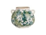 Vase en Grès Sinhoe à Motifs Floraux Verts avec 2 Anses 22x22x17cm