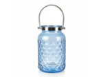 Grande lanterne verre bleu 29x18cm
