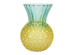 Vase Ananas Victoria en Verre Turquoise et Jaune Style Riviera 20x27cm