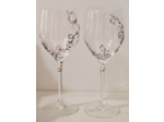 Duo de verres en cristal peints à la main décorés de petites fleurs nacrées au coeur rouge et libellules, pièces unique et personnalisables