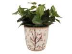 Pot de fleurs d'intérieur beige et marron en céramique motifs branches 16x16cm