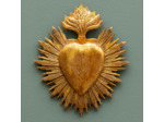Ex-voto coeur  flamme résine doré 24x21x1cm