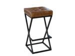 Tabouret de bar vintage cuir marron 38x38x74cm