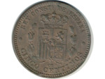 ESPAGNE 5 CENTIMOS 1878 OM ALFONSO XII TTB+ (W674)