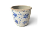 Pot céramique beige bleu motif florale 14x15x15cm