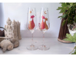 Flutes à champagne en cristal peintes à la main ou un couple de chats rêve sous la lune dorée