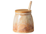 Pot à moutarde avec sa cuillère beige en céramique 10x11cm
