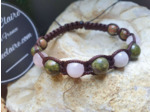 Bracelet Shamballa 11 perles de pierre d'unakite et kunzite