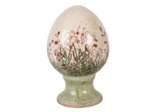 Décoration œuf sur pied céramique beige vert 9x9x14cm