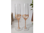 Lot de deux flutes à champagne peintes à la main décorées de feuillages dorés