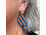 Boucles d'oreilles coeur coloris bleu rayures orange