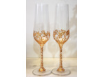 Lot de deux flutes à champagne peintes à la main décorées de feuillages dorés pour votre mariage, pièce originale et unique