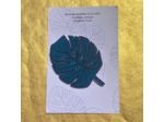 Broche monstera fond bleu dessin noir pailletés argent