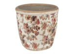 Pot motif floral rose céramique beige 13x14x14cm