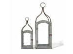 Ensemble 2 lanternes fer patiné gris 15x40cm