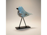 Silhouette oiseau bleu verre sur pied 20x17x7cm