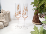 Lot de deux flutes à champagne peintes à la main et personnalisables au coloris doré décorées de feuillages pour fêter ses noces de froment