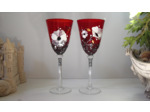 Jolis verres rouges en cristal peints à la main personnalisables décorés de fleurs de coquelicots blancs sertis étain