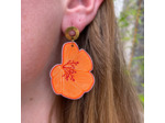 Boucles d'oreilles demi fleur asymétriques coloris orange dessin rouge