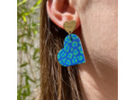Boucles d'oreilles coeur coloris bleu motif léopard vert