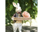 Lapin valet blanc plateau résine 17x14x30cm