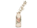 Vase Soliflore Floral Vintage en Céramique Beige et Rose 8x20cm