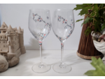 Duo de verres en cristal peints à la main décorés de petites fleurs nacrées au coeur rouge et libellules, pièces unique et personnalisables