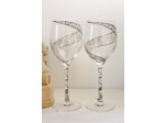 Duo de verres en cristal peints à la main décorés de petites fleurs blanc nacrées et argentés en relief, pièces uniques et personnalisables