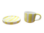 Tasse + soucoupe jaune et blanc