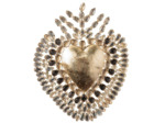 Ex-voto coeur doré et diamants en fer 20x26cm