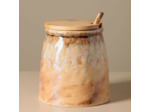 Grand pot à moutarde avec sa cuillère beige en céramique 14x13cm