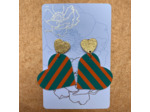 Boucles d'oreilles coeur coloris vert rayures orange