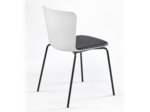 Chaise polypropylène CALLAS blanc avec coussin en tissu ecopelle noir, structure acier laqué noir