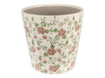 Pot motif floral rose vert céramique beige 17x17x16cm