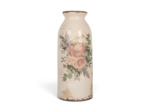 Vase Soliflore Floral Vintage en Céramique Beige et Rose 8x20cm