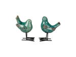 Ensemble 2 oiseaux fer décoratifs vert 13x15cm