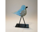 Silhouette oiseau bleu verre sur pied 20x17x7cm