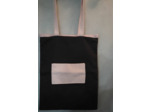 SAC TOTE BAG NOIR EXT ET TISSU ROSE INTERIEUR AVEC POCHETTE ROSE EXTERIEURE