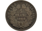 FRANCE 1 FRANC NAPOLEON III tête nue 1860 A (Paris) SUP (G460)