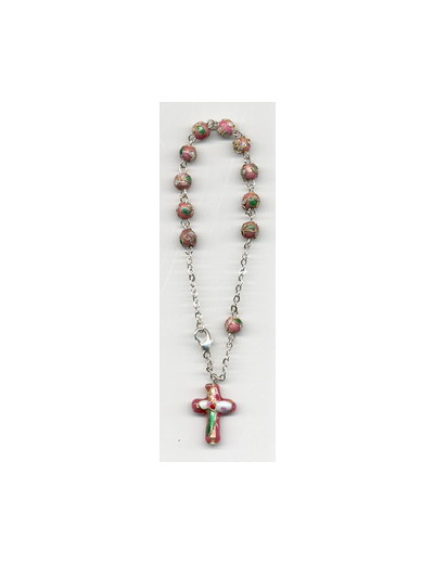 Dizainier-bracelet perles cloisonnées ROSES + croix cloisonnée