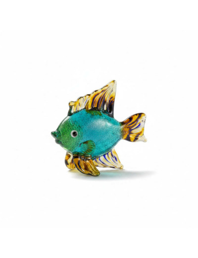 Figurine Miniature Poisson Exotique Bleu Verre 7x3x4cm
