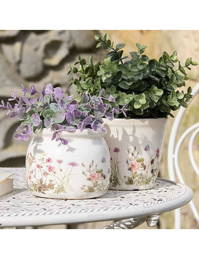 Pot de fleurs rond beige rose céramique 12x10x10cm