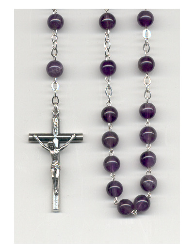 Chapelet  AMETHYSTE et ARGENT 925-  6mm + BOITE